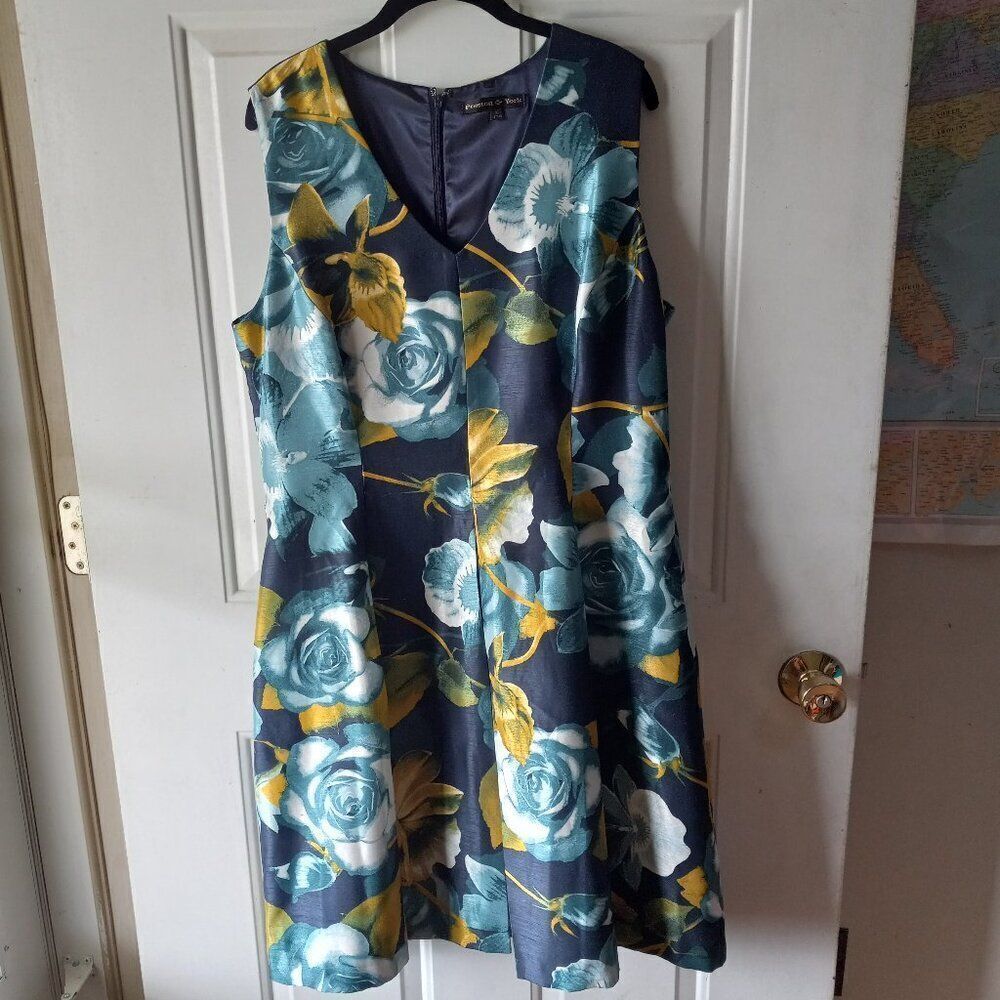 Preston & York Sleeveless Womens 16 Blue Roses Dress Cottagecore Granny Chic